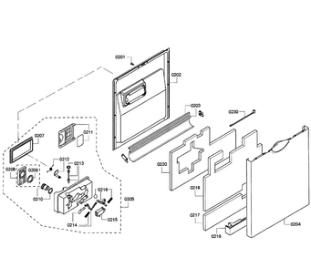 Door Assy Diagram and Parts List for SHE43P16UC 60 Bosch Dishwasher