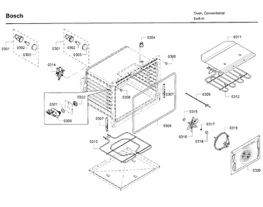 Cavity Diagram and Parts List for HBL8651UC 02 Bosch Wall Oven