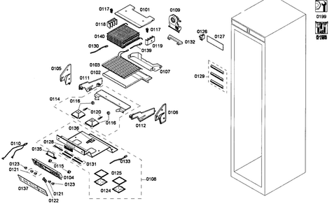 Cabinet Assy Diagram and Parts List for T24BR70FSE  Thermador Refrigerator