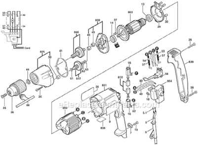 Page A Diagram and Parts List for 1000VSR 0601000739 Bosch Electric Drill