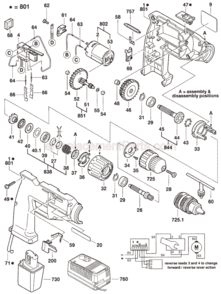 Page A Diagram and Parts List for 3051VSR 0601921866 Bosch Cordless Drill