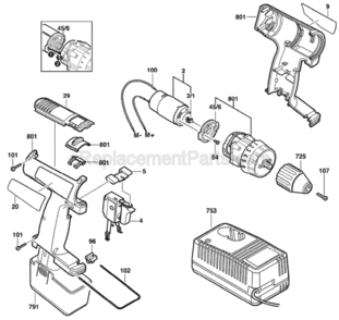 Page A Diagram and Parts List for B2610 0601936836 Bosch Cordless Drill