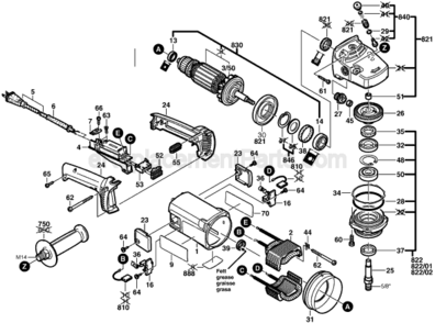 Page A Diagram and Parts List for B9600 0603249035 Bosch Angle Grinder