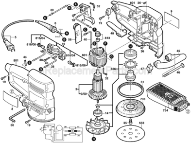 Page A Diagram and Parts List for 3107DVS 0603310739 Bosch Orbital or Palm Sander