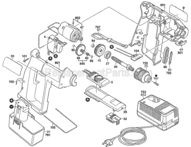Page A Diagram and Parts List for B2100 0603933335 Bosch Cordless Drill