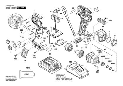 Diagram Diagram and Parts List for GDR18V-1860C 3 601 JJ0 110 Bosch Wrench