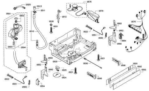 Base Diagram and Parts List for SHE9PT55UC 82 Bosch Dishwasher