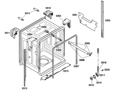 Cabinet Diagram and Parts List for SHE43F02UC 52 Bosch Dishwasher