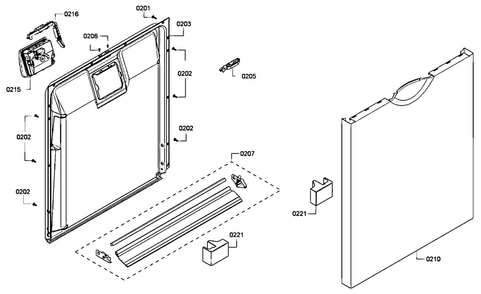 Door Assy Diagram and Parts List for SHE4AM16UC 03 Bosch Dishwasher