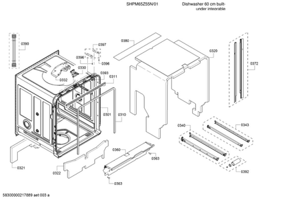 Tub/Trim Diagram and Parts List for SHPM65Z55N 01 Bosch Dishwasher