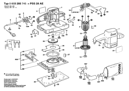 Section 1 Diagram and Parts List for PSS28AE 0603285745 Bosch Orbital or Palm Sander