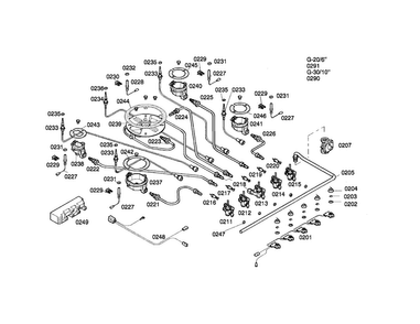 Burners Diagram and Parts List for PGL985UC 01 Bosch Cooktop