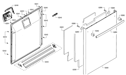 Door Diagram and Parts List for SHX5AV52UC 01 Bosch Dishwasher