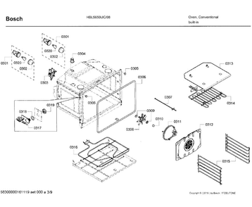 Inner Parts Diagram and Parts List for HBL5650UC 08 Bosch Wall Oven