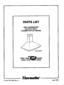 Cover Diagram and Parts List for HCSW  Thermador Range Hood