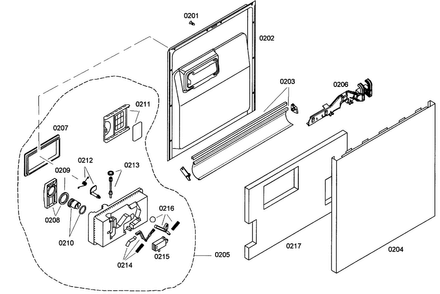 Door Asy Diagram and Parts List for SHE43C02UC 37 Bosch Dishwasher