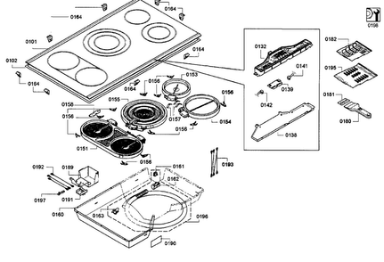 Cooktop Diagram and Parts List for NET8654UC 01 Bosch Cooktop