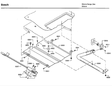 Broil Burner Diagram and Parts List for HGIP054UC 06 Bosch Range