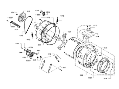 Drum Diagram and Parts List for WAP24202UC 14 Bosch Washer