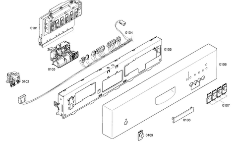 Front Panel Diagram and Parts List for SHE42L12UC 36 Bosch Dishwasher