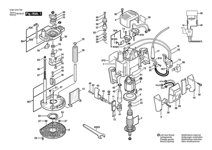 Section 1 Diagram and Parts List for GOF1300ACE 0601613734 Bosch Router