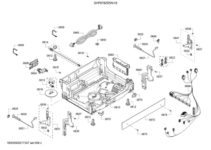 Base/Main Harness/Power Cord Diagram and Parts List for SHP878ZD5N 18 Bosch Dishwasher