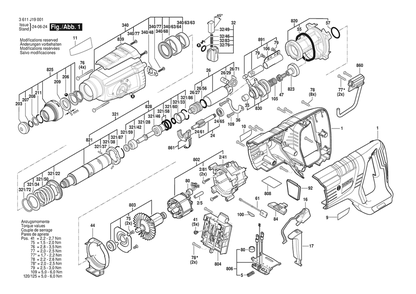 Section 1 Diagram and Parts List for 3611J19011  Bosch Hammer Drill