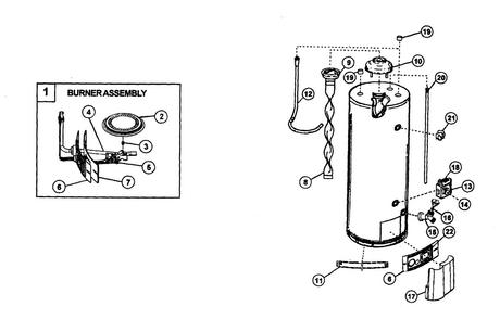 Water Heater Diagram and Parts List for 153339360  Kenmore Water Heater