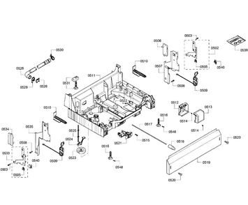 Base Assy Diagram and Parts List for SHE43P05UC 64 Bosch Dishwasher