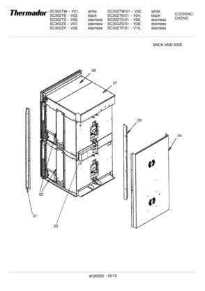 14 - BACK AND SIDE Diagram and Parts List for SC302TB  Bosch Range