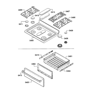 Top Assy/drawer Diagram and Parts List for HGS5053UC 12 Bosch Range