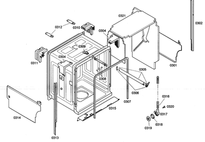 Cabinet Diagram and Parts List for SHE43M05UC 50 Bosch Dishwasher