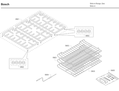 Grate Diagram and Parts List for HDI8054U 06 Bosch Range