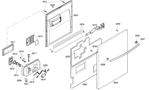 Door Panel Diagram and Parts List for SHX57C02UC 21 Bosch Dishwasher