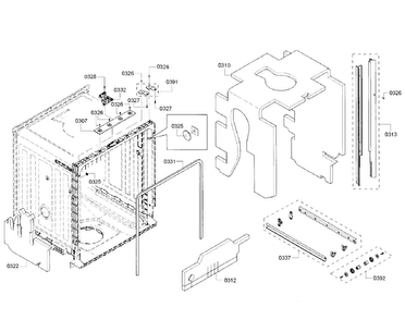 Cabinet Diagram and Parts List for SHX5AVF5UC 22 Bosch Dishwasher