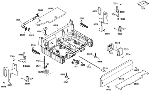 Base Assy Diagram and Parts List for SHE43F16UC 60 Bosch Dishwasher