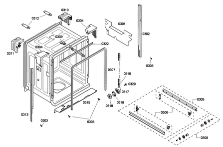 Cabinet Diagram and Parts List for SHE33P02UC 59 Bosch Dishwasher