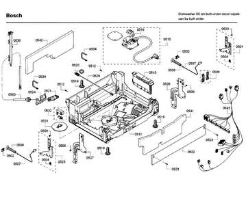 Base Diagram and Parts List for SHE68T52UC 09 Bosch Dishwasher