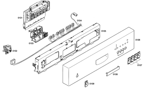 Front Panel Diagram and Parts List for SHE42L12UC 50 Bosch Dishwasher