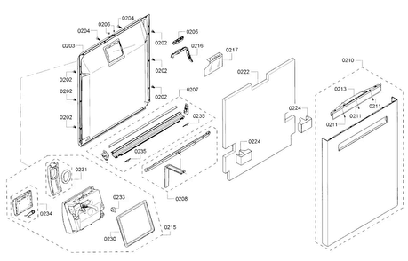 Door Diagram and Parts List for SHP65TL5UC 02 Bosch Dishwasher