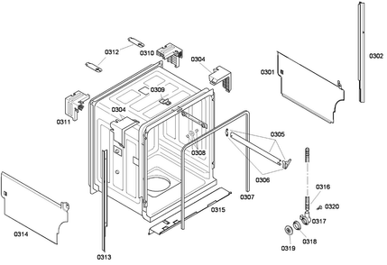 Cabinet Diagram and Parts List for SHE43F05UC 50 Bosch Dishwasher