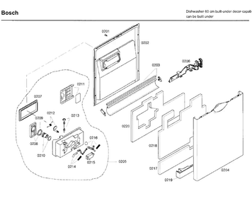Door Diagram and Parts List for SHE65P05UC 58 Bosch Dishwasher