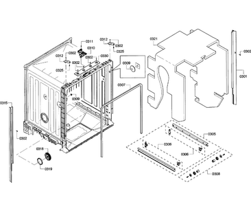 Cabinet Diagram and Parts List for SHE6AF02UC 06 Bosch Dishwasher
