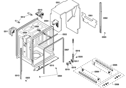 Cabinet Diagram and Parts List for SHE43P12UC 59 Bosch Dishwasher