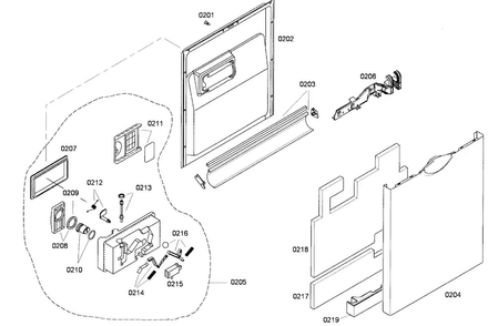 Door Asy Diagram and Parts List for SHE44C07UC 47 Bosch Dishwasher