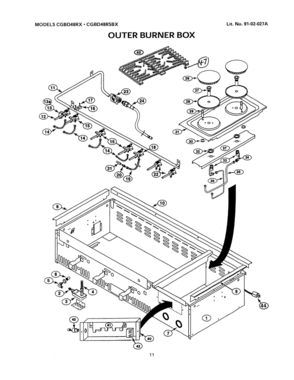 10 - OUTER BURNER BOX Diagram and Parts List for CGBD48RX  Bosch Range