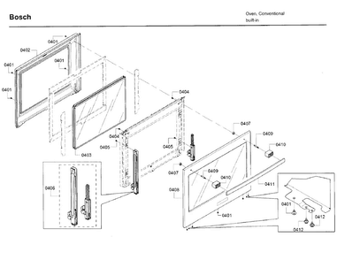 Door Diagram and Parts List for HBL8461UC 02 Bosch Wall Oven