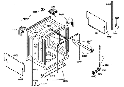 Cabinet Parts Diagram and Parts List for SHE44C06UC 22 Bosch Dishwasher
