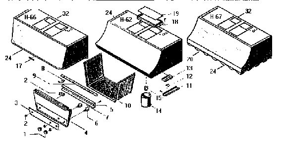Replacement Parts Diagram and Parts List for H-67A  Thermador Range Hood