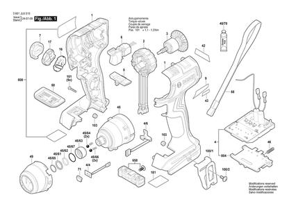 Figure 2 Diagram and Parts List for 3601JL6010 GDR18V-1950C Bosch Wrench
